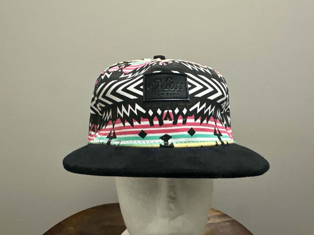 Vtg Moss New York Tribal Geometric Print Strapback Hat One Size